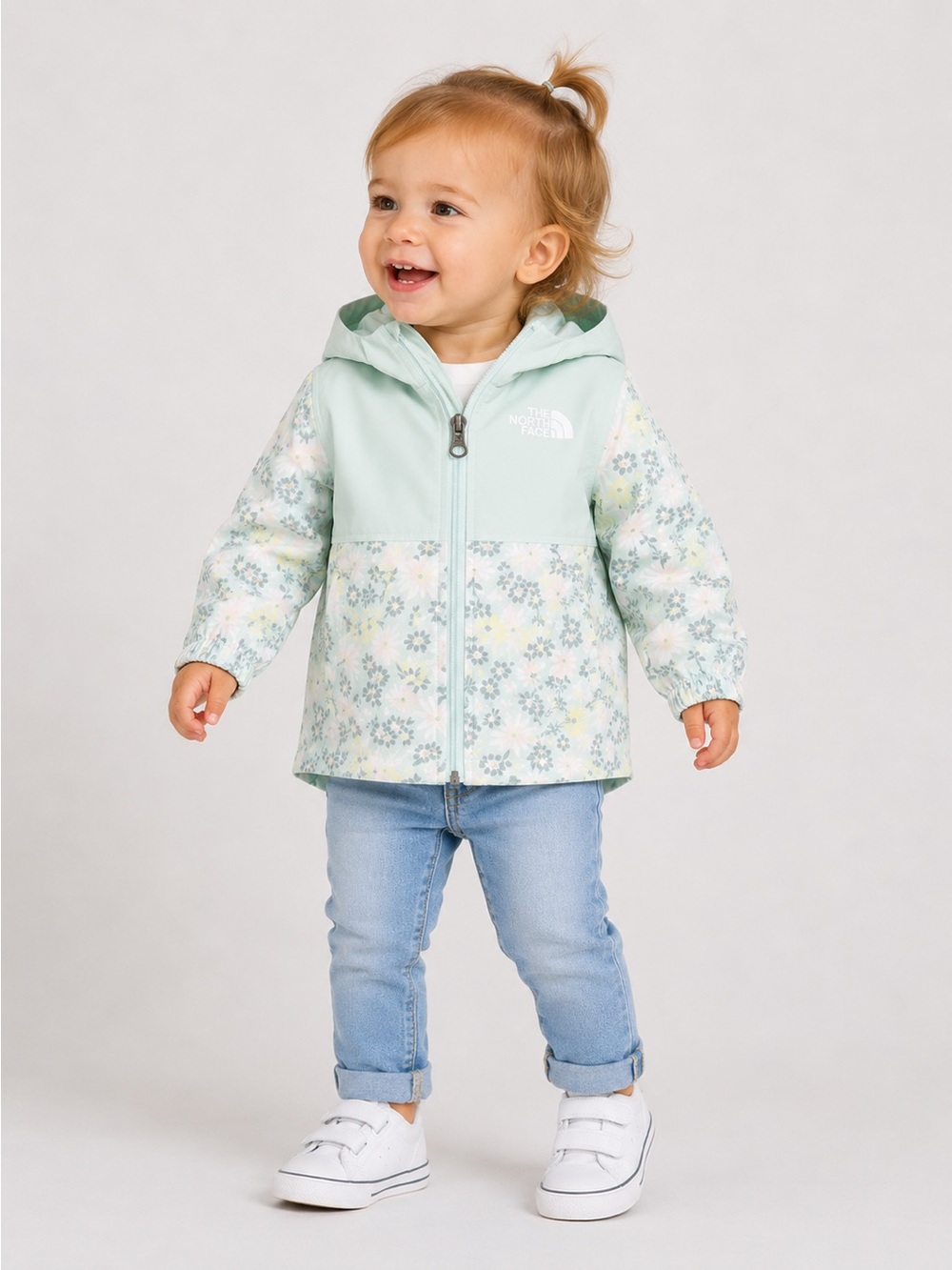 The North Face zip line rain Floral Jacket Mint Green Hooded Coat